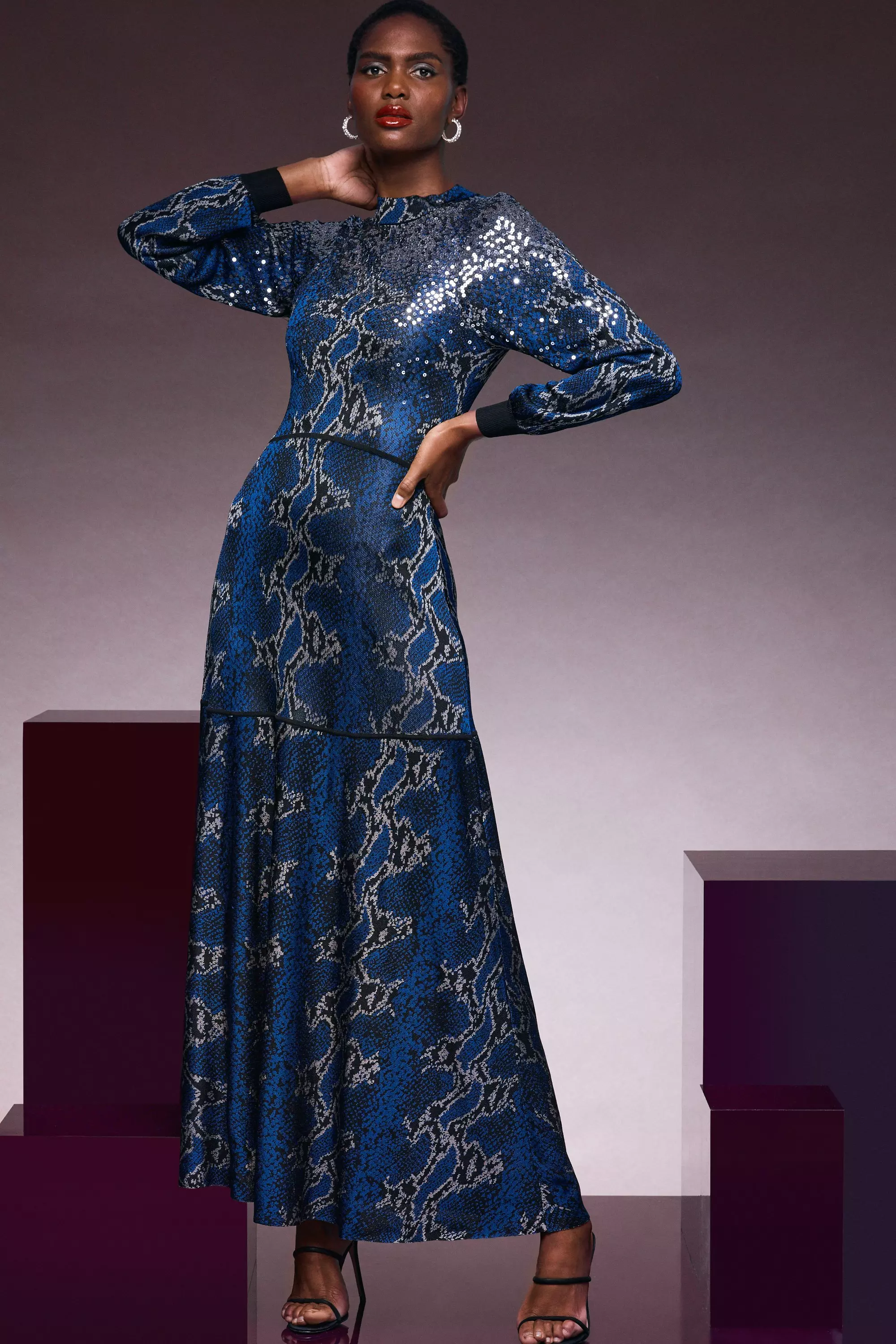 Slinky Sequinned Animal Jacquard Knit Dress Karen Millen