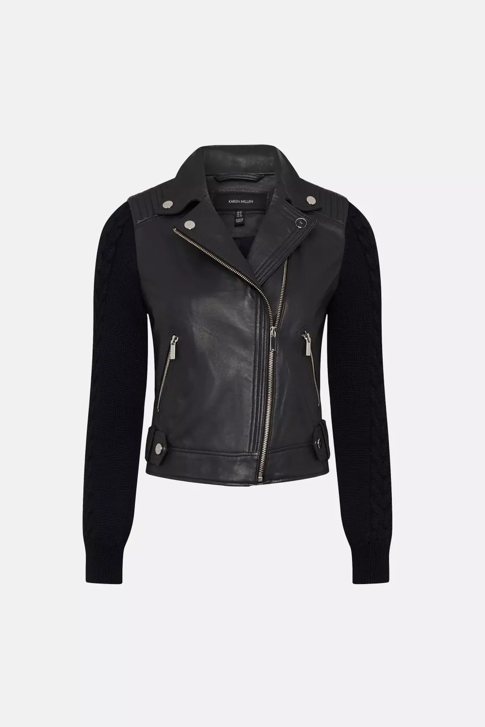 Leather Knitted Sleeve Moto Jacket | Karen Millen