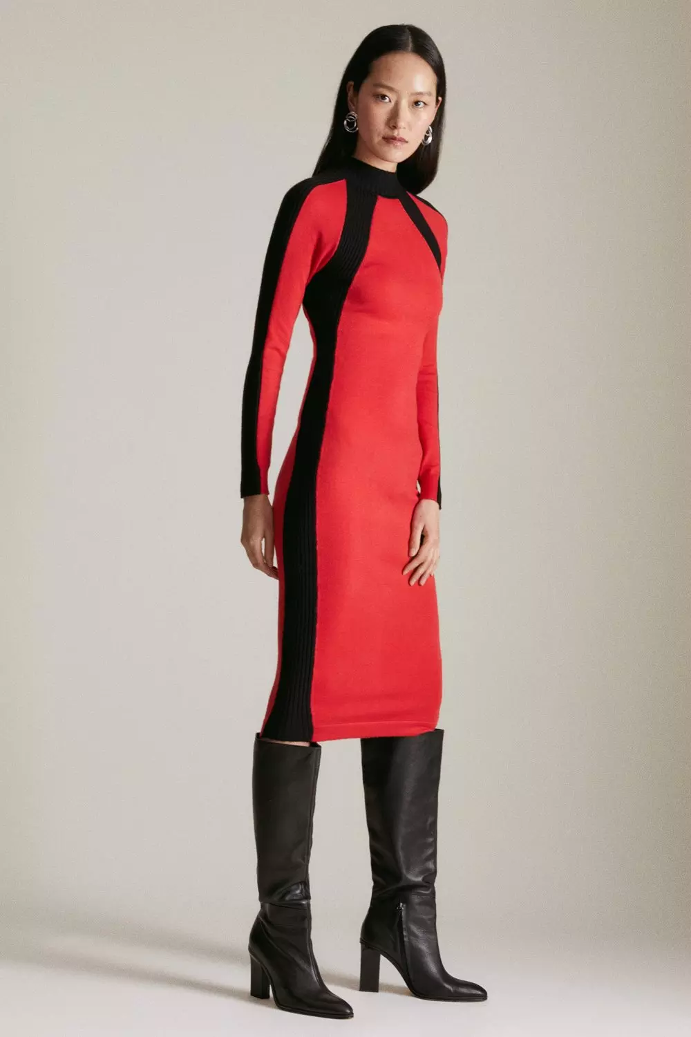 Colour Block Knitted Funnel Neck Dress Karen Millen