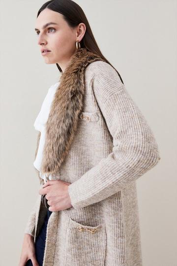 Cosy Trimmed Removable Faux Fur Cardigan oatmeal