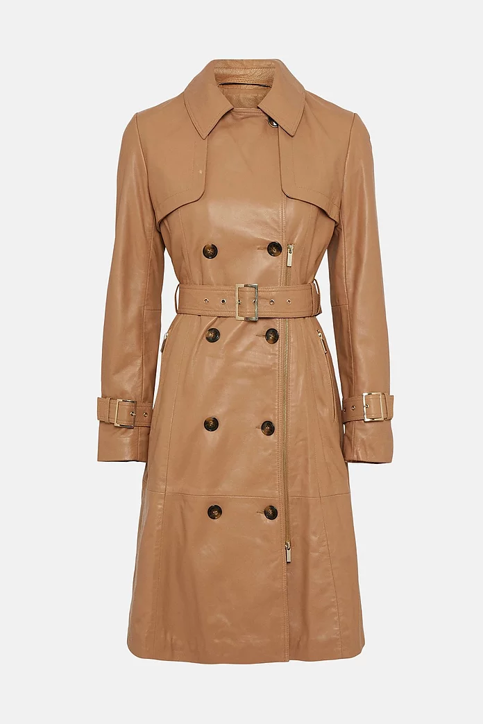 Leather Zip Detail Trench Coat | Karen Millen Leather Zip Detail Trench Coat | Karen Millen