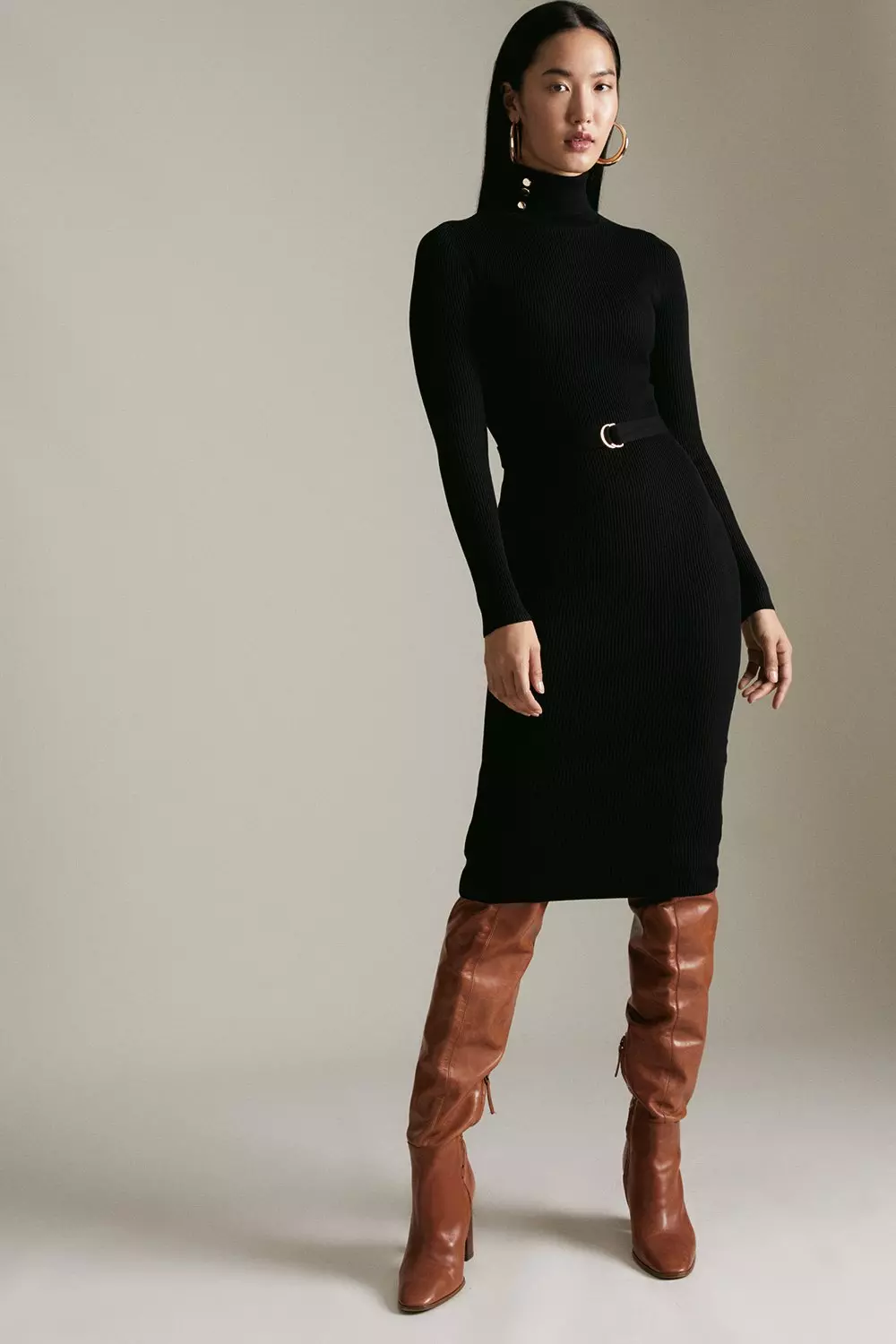 Belted Rib Knit Dress Karen Millen