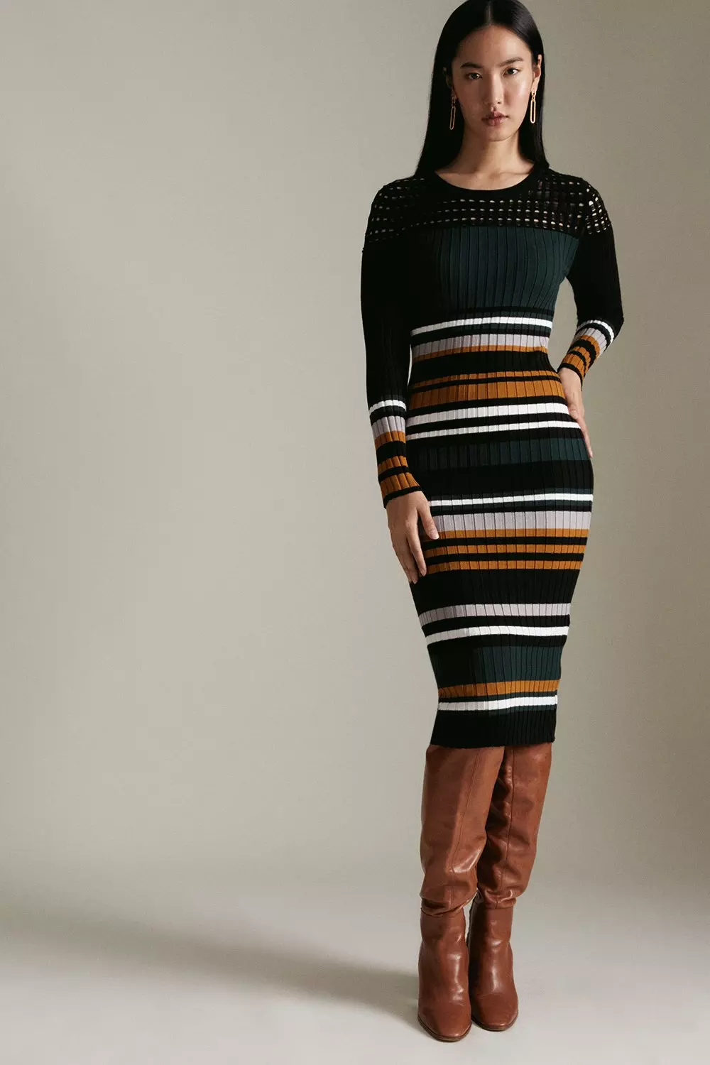 Karen millen sporty stripe knit dress online