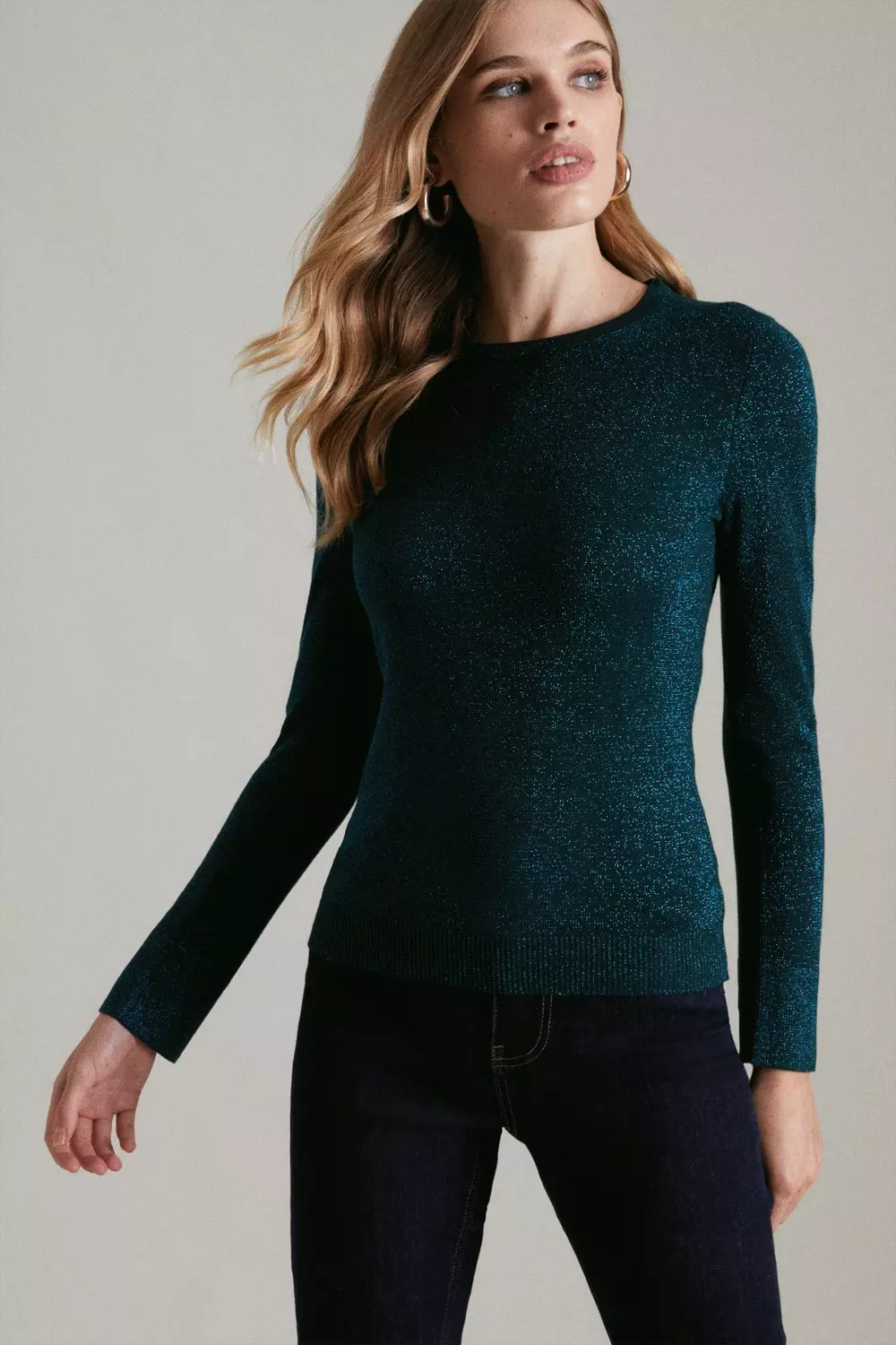 Green Sparkle Knit Crew Neck Jumper alternative image