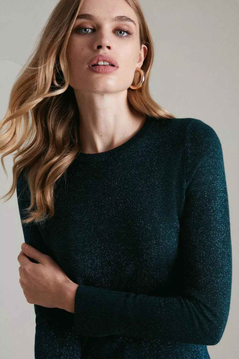 Green Sparkle Knit Crew Neck Jumper alternative image