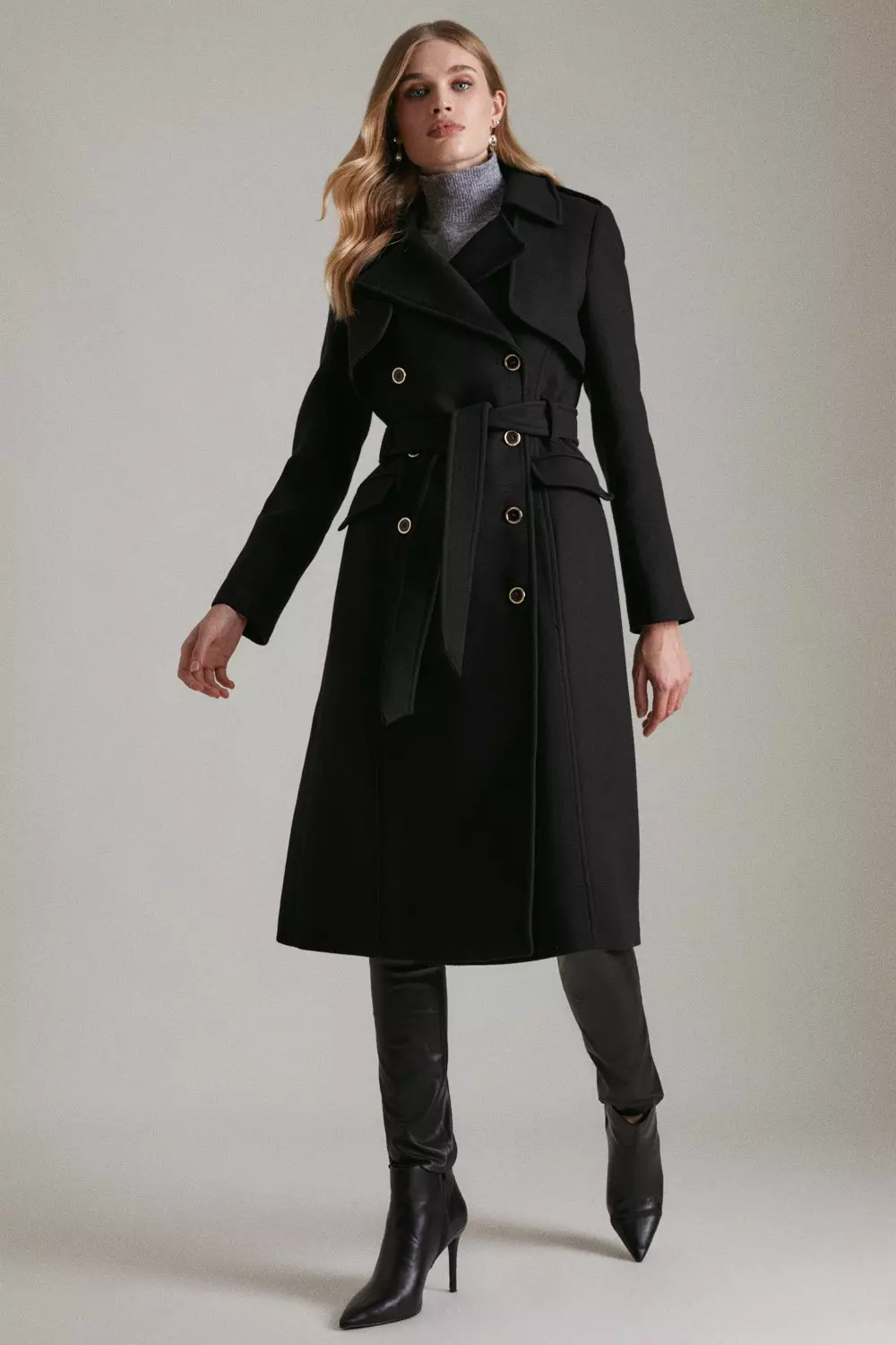 Belted wool blend trench jacket online