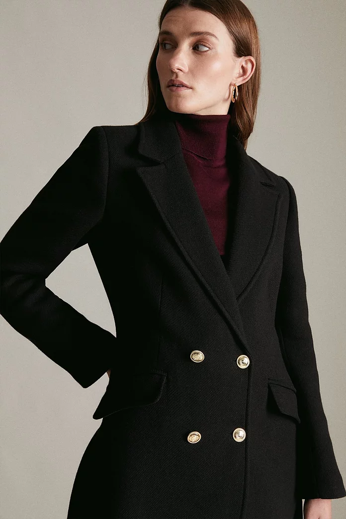 Italian Wool Mix Longline Military Coat | Karen Millen Italian Wool Mix Longline Military Coat | Karen Millen
