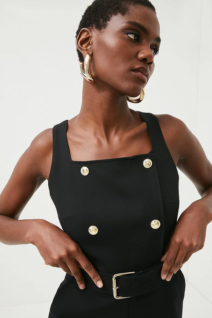 Compact Stretch Pinafore Crop Wide Jumpsuit | Karen Millen Compact Stretch Pinafore Crop Wide Jumpsuit | Karen Millen