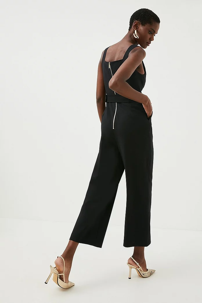 Compact Stretch Pinafore Crop Wide Jumpsuit | Karen Millen Compact Stretch Pinafore Crop Wide Jumpsuit | Karen Millen