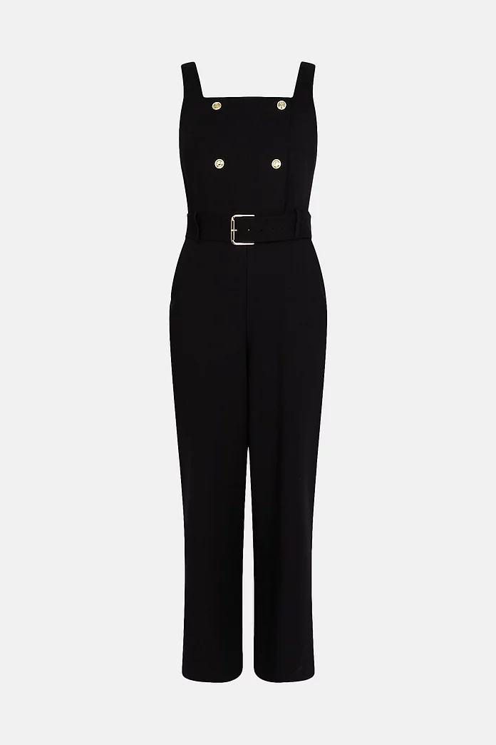 Compact Stretch Pinafore Crop Wide Jumpsuit | Karen Millen Compact Stretch Pinafore Crop Wide Jumpsuit | Karen Millen