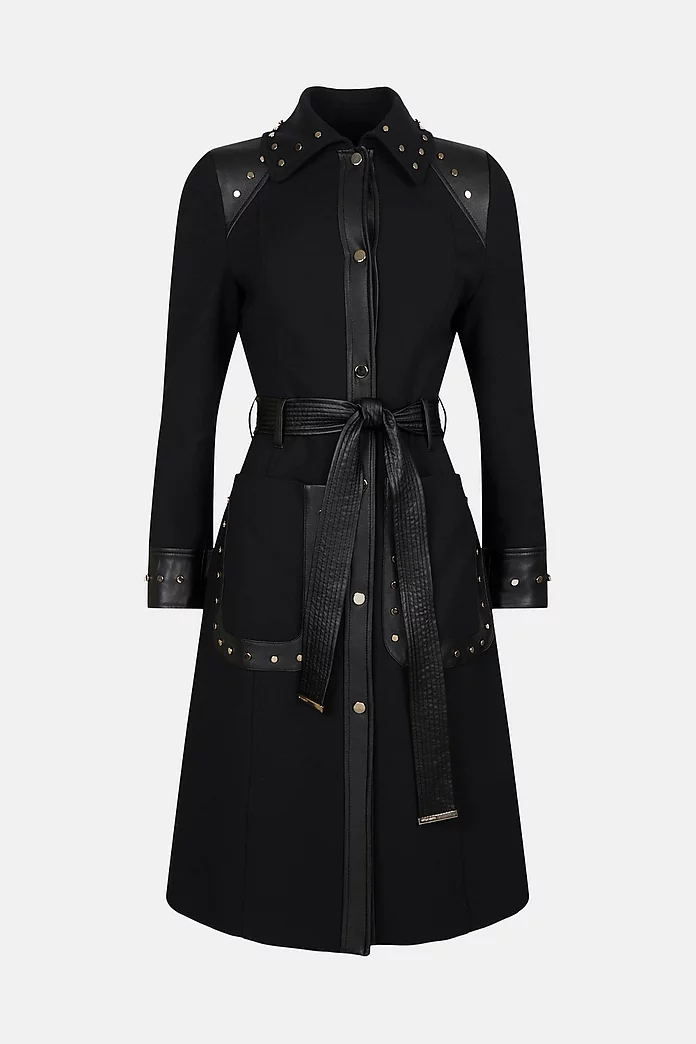 Compact Stretch Stud & Eyelet Statement Coat | Karen Millen Compact Stretch Stud & Eyelet Statement Coat | Karen Millen