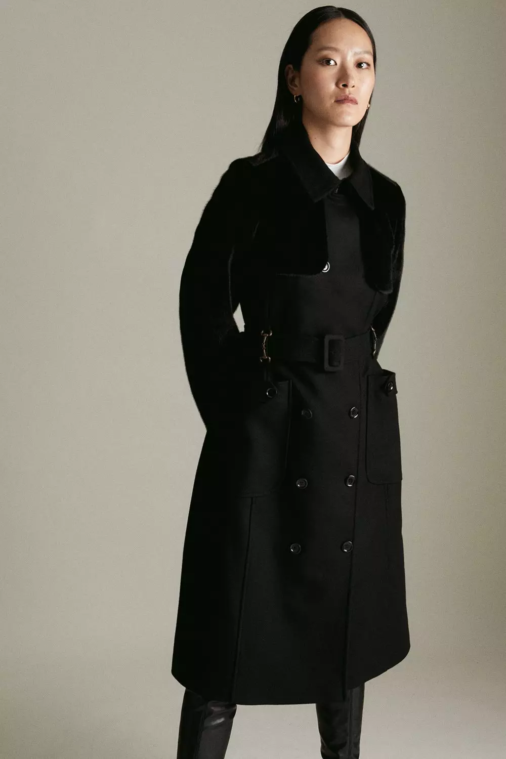 Karen millen long black coat best sale