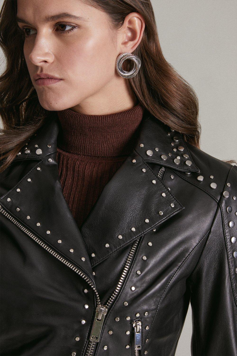 Leather Studded Biker Jacket Karen Millen