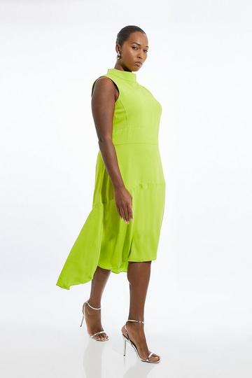 Plus Size Soft Tailored High Low Midi Dress lime