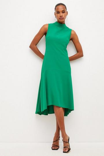 Green Petite Soft Tailored High Low Midi Dress