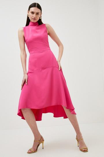 Pink Petite Soft Tailored High Low Midi Dress