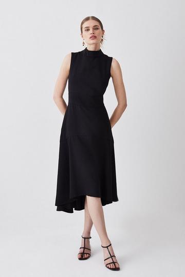 Black Soft Tailored High Low Midi Dress