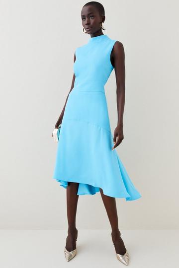 Blue Soft Tailored High Low Midi Dress