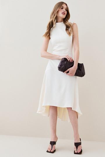 Cream White Soft Tailored High Low Midi Dress