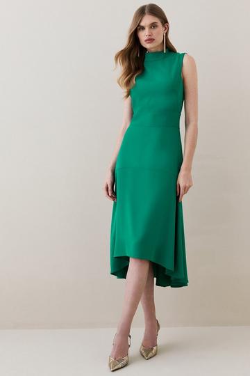 Soft Tailored High Low Midi Dress green