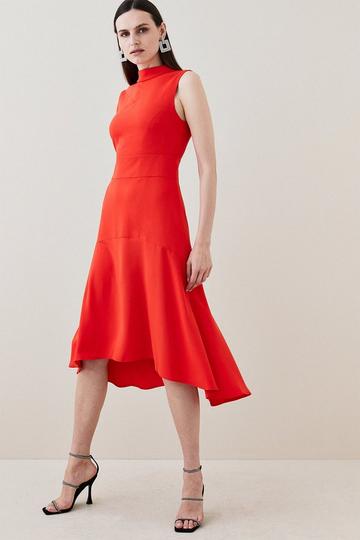 Soft Tailored High Low Midi Dress red