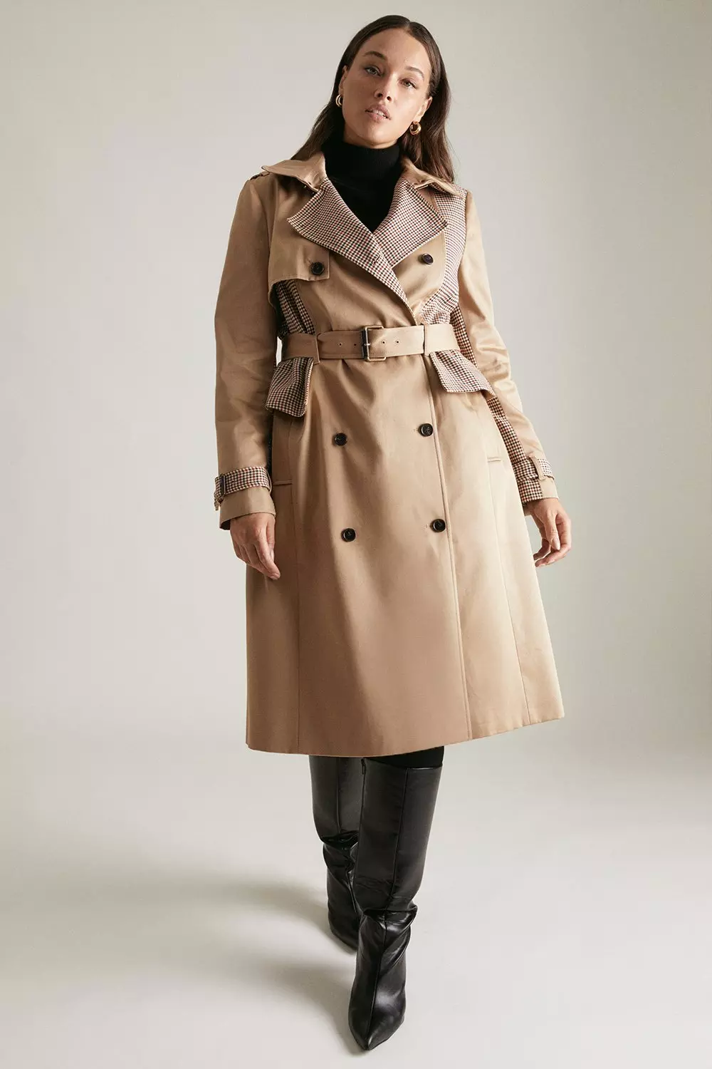 Lydia Millen Plus Size Check Mix Trench Coat | Karen Millen