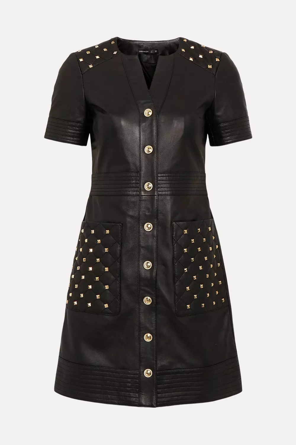 Leather Quilted And Stud Detail A Line Mini Dress | Karen Millen