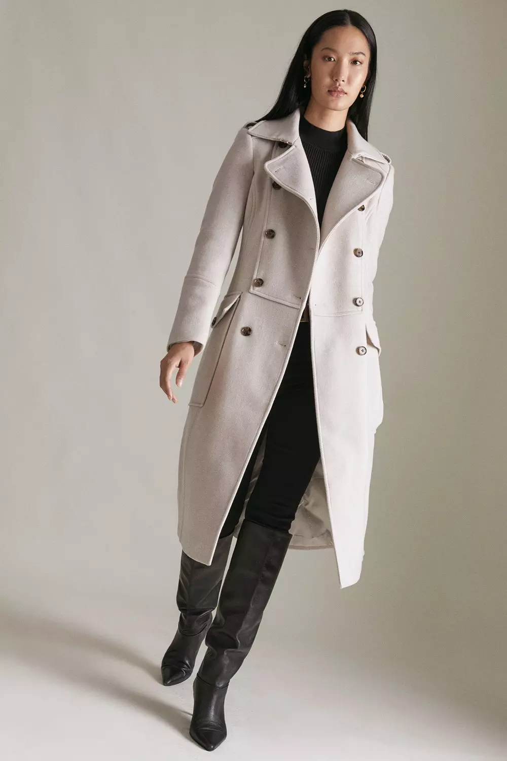 Oatmeal Lydia Millen Italian Wool Blend Military Coat alternative image