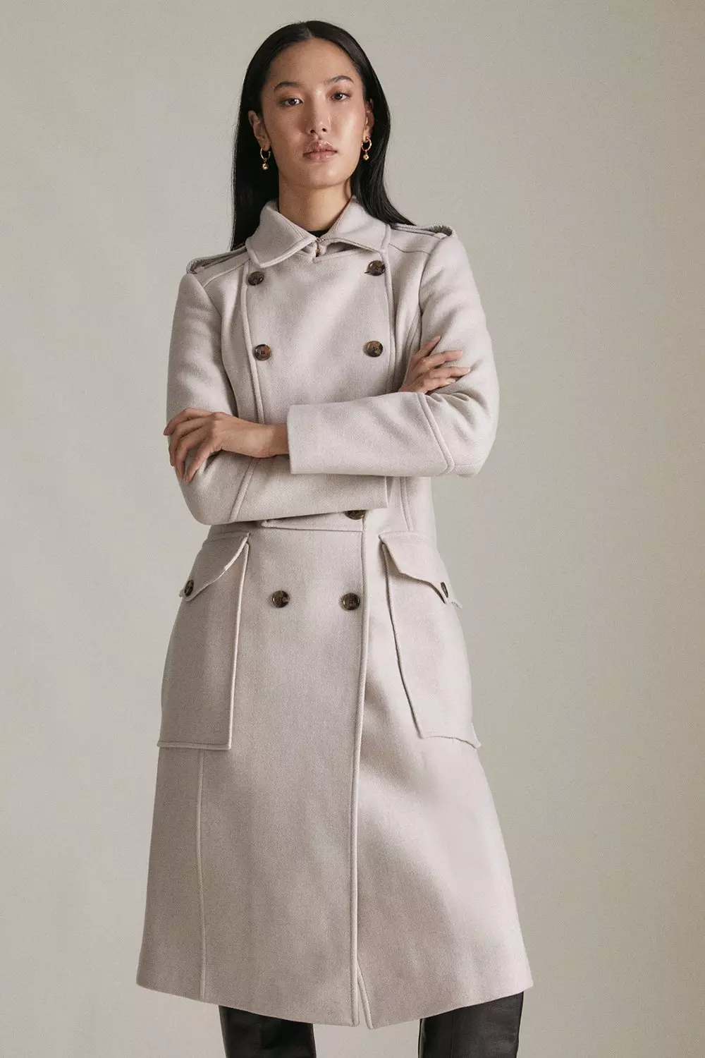 Oatmeal Lydia Millen Italian Wool Blend Military Coat alternative image