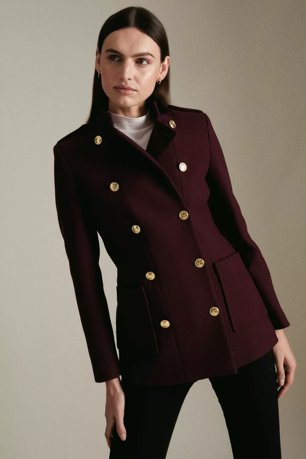 Italian Virgin Wool Military Short Coat Karen Millen