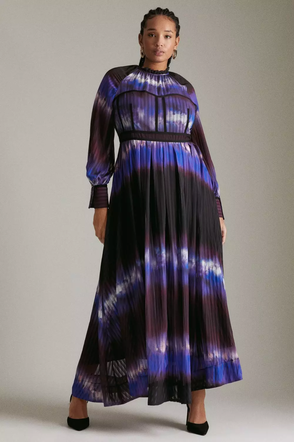 Plus Size Tie Dye Woven Tape Detail Drama Dress Karen Millen