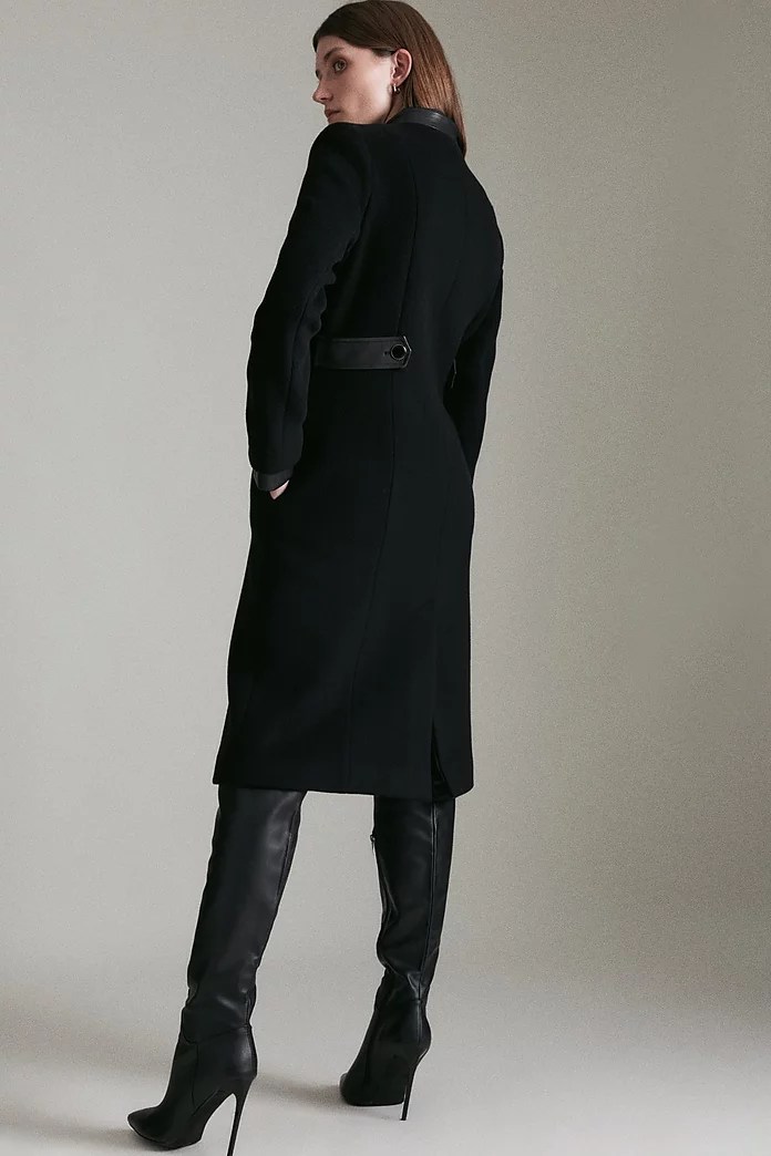Italian Wool & Faux Leather Coat | Karen Millen Italian Wool & Faux Leather Coat | Karen Millen