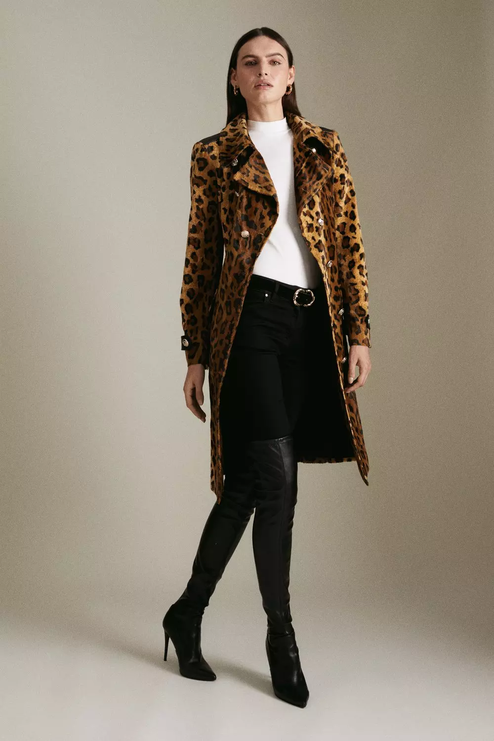 Signature Ponyskin Leopard Printed Coat Karen Millen