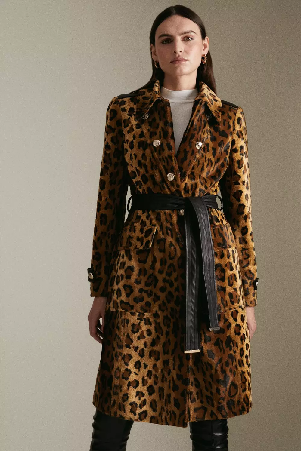 Signature Ponyskin Leopard Printed Coat Karen Millen