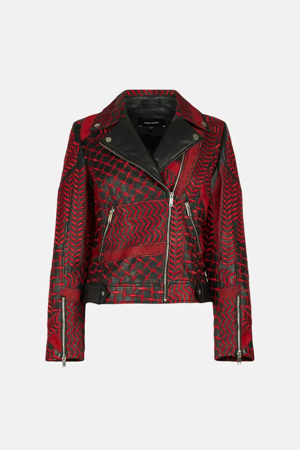 Leather Statement Embroidery Moto Jacket | Karen Millen