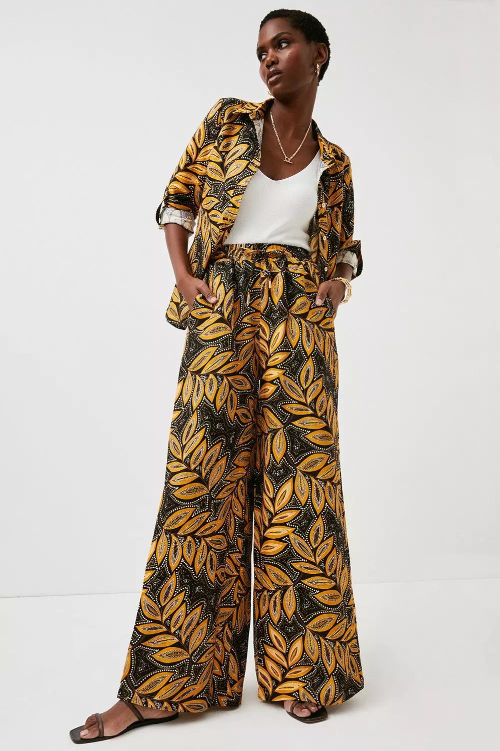 Ochre wide leg trousers clearance
