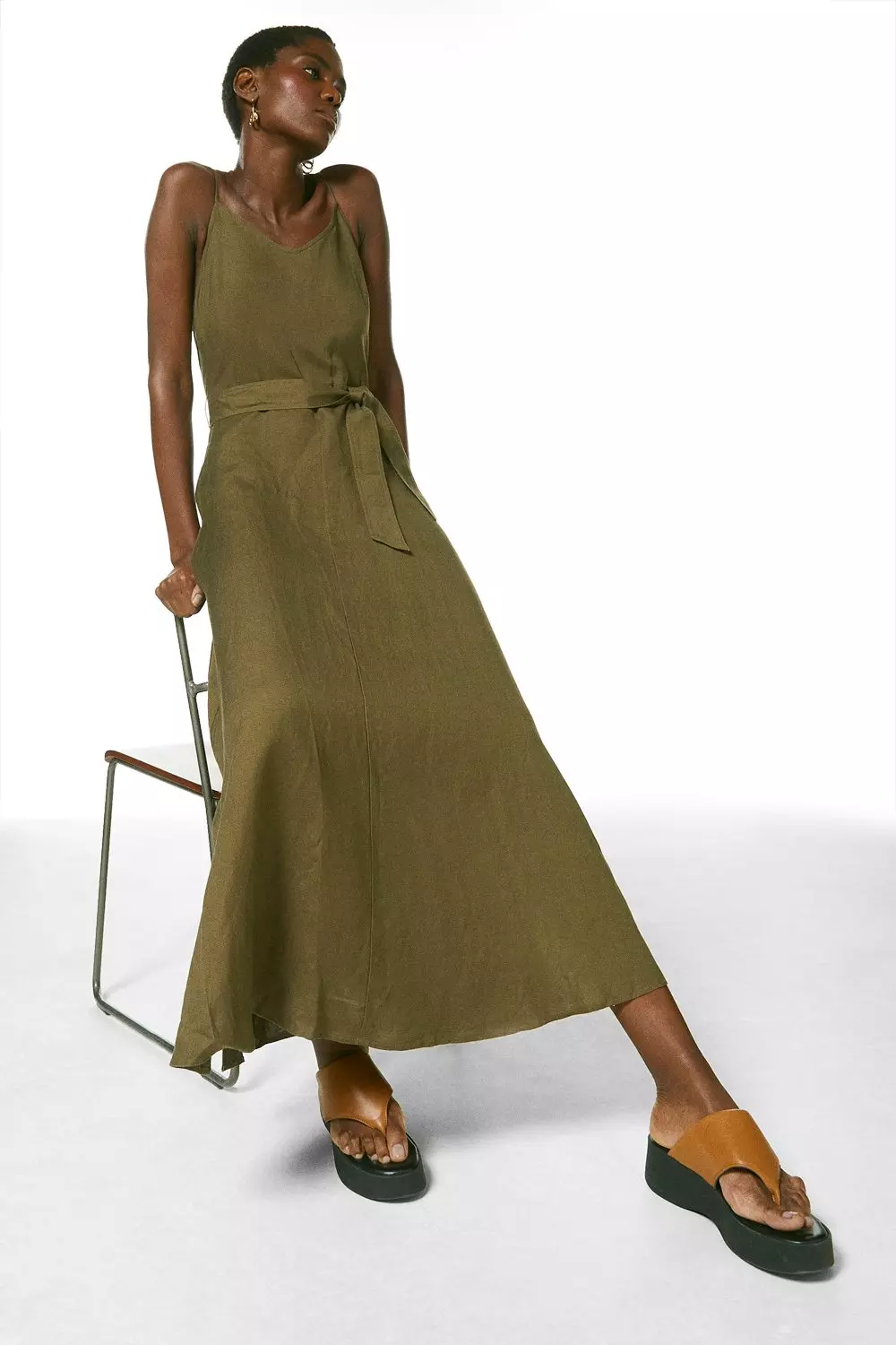 Petite Linen Viscose Woven Maxi Sundress | Karen Millen