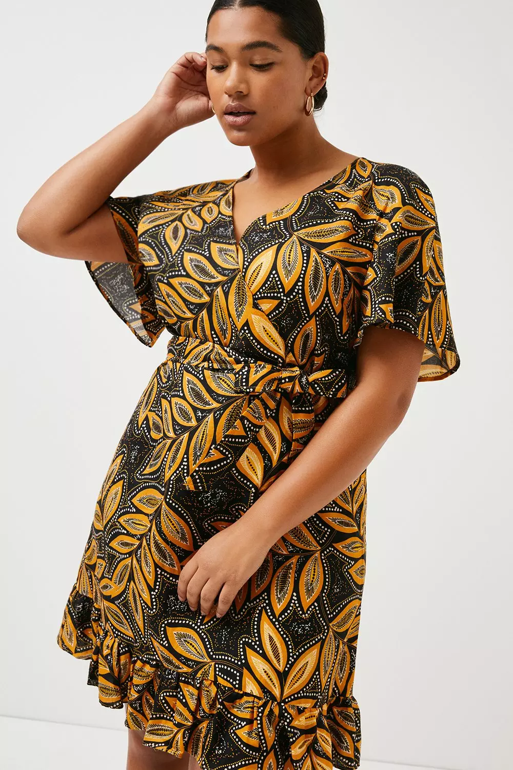 Plus size yellow wrap dress hotsell