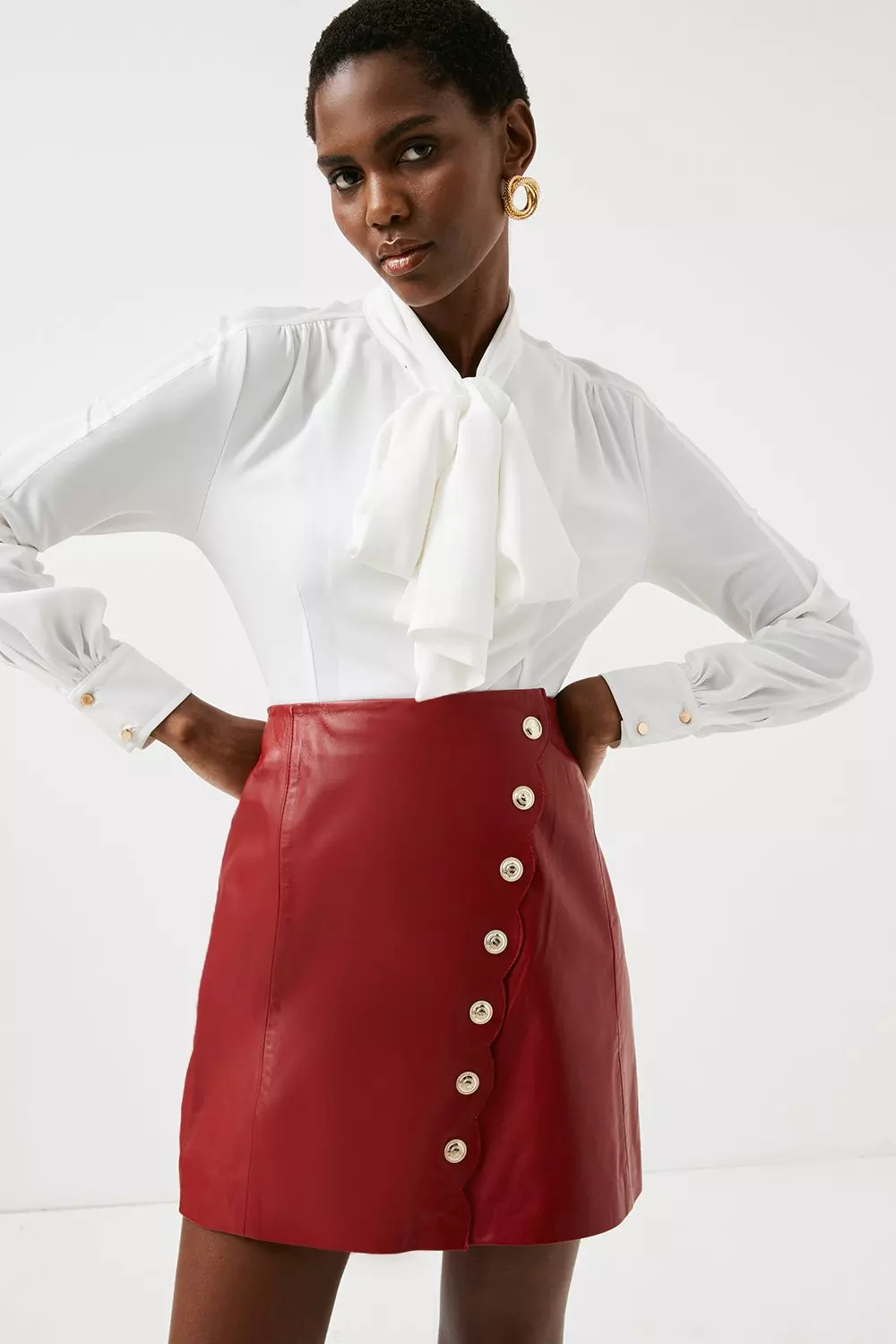 Leather Scallop Detail A Line Mini Skirt Karen Millen