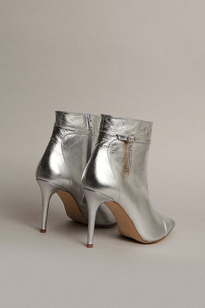 Metallic Leather Fringe Crystal Buckle Ankle Boot | Karen Millen Metallic Leather Fringe Crystal Buckle Ankle Boot | Karen Millen
