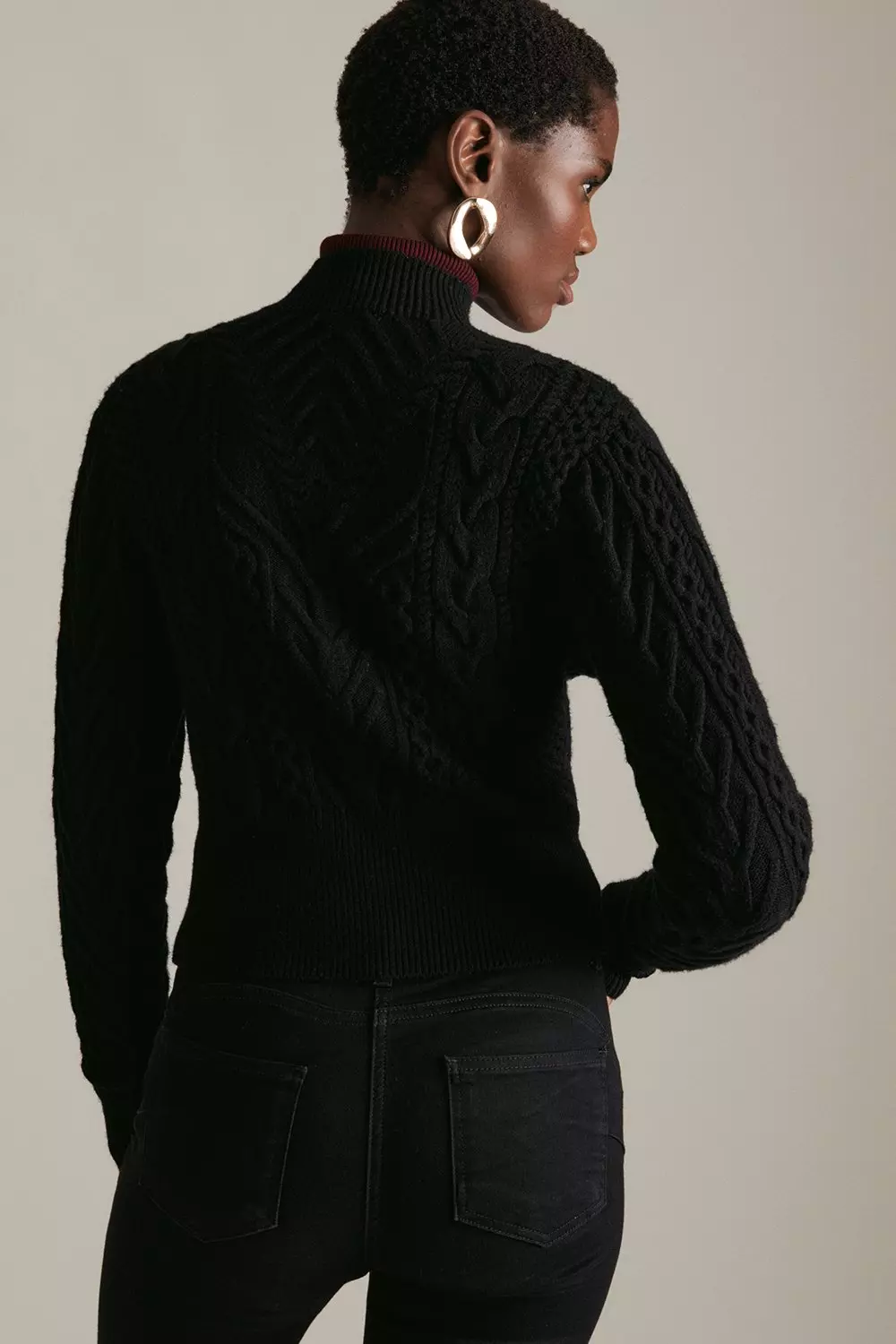 Black Cable Knit Zip Through Cardigan alternative image