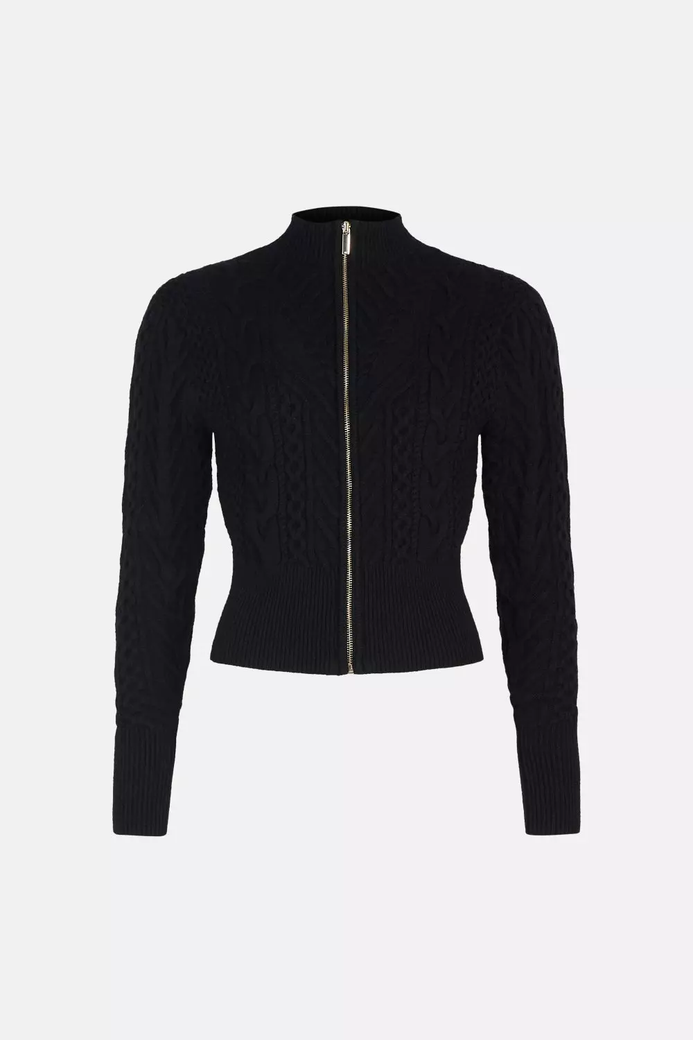 Black Cable Knit Zip Through Cardigan alternative image