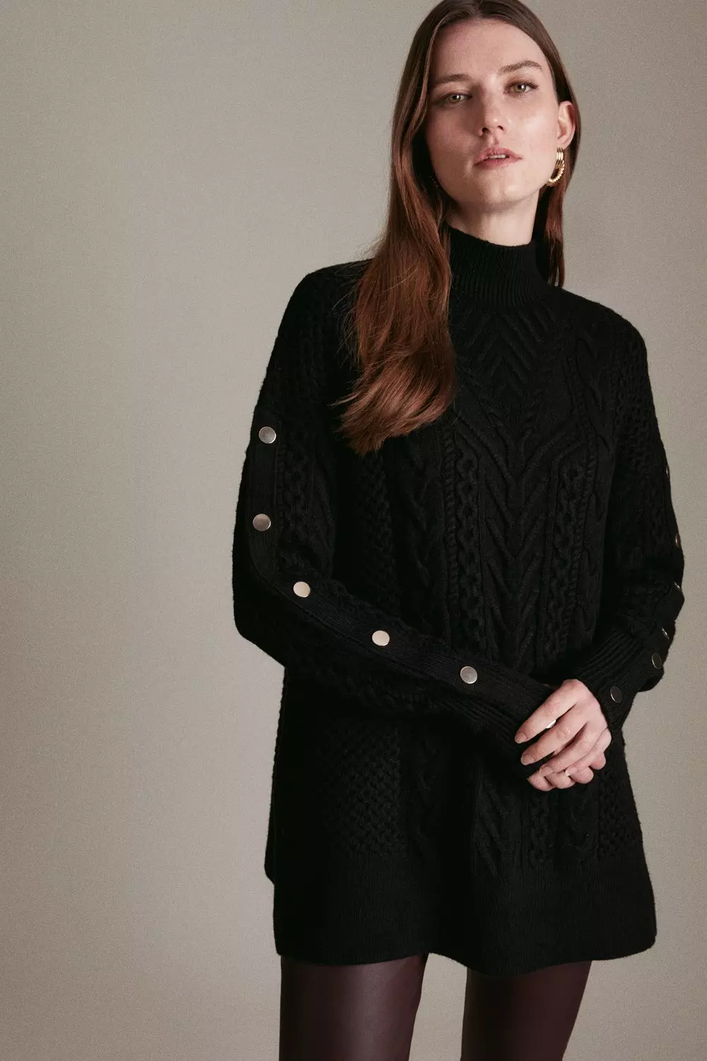 Black Cable Knit Longline Jumper alternative image