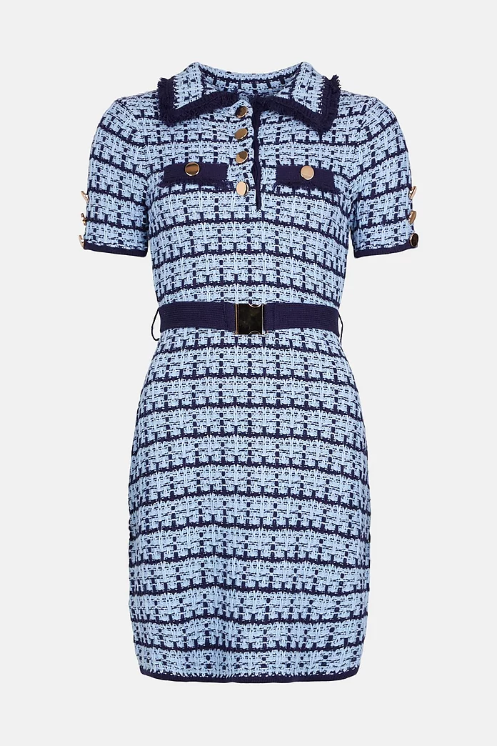 Tweed Belted Knit Dress | Karen Millen Tweed Belted Knit Dress | Karen Millen