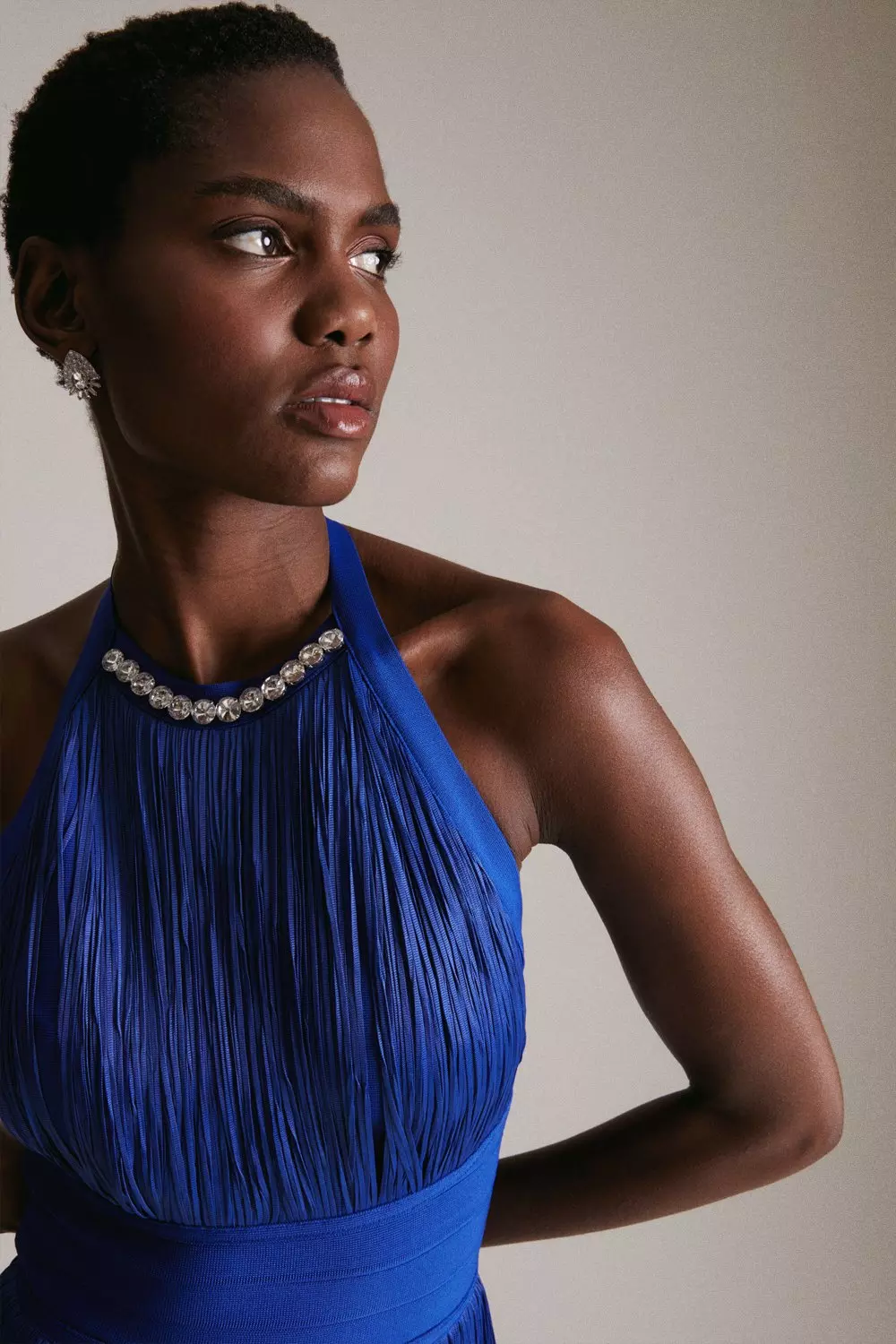 Bandage Knit Fringed Dress In Yarn | Karen Millen