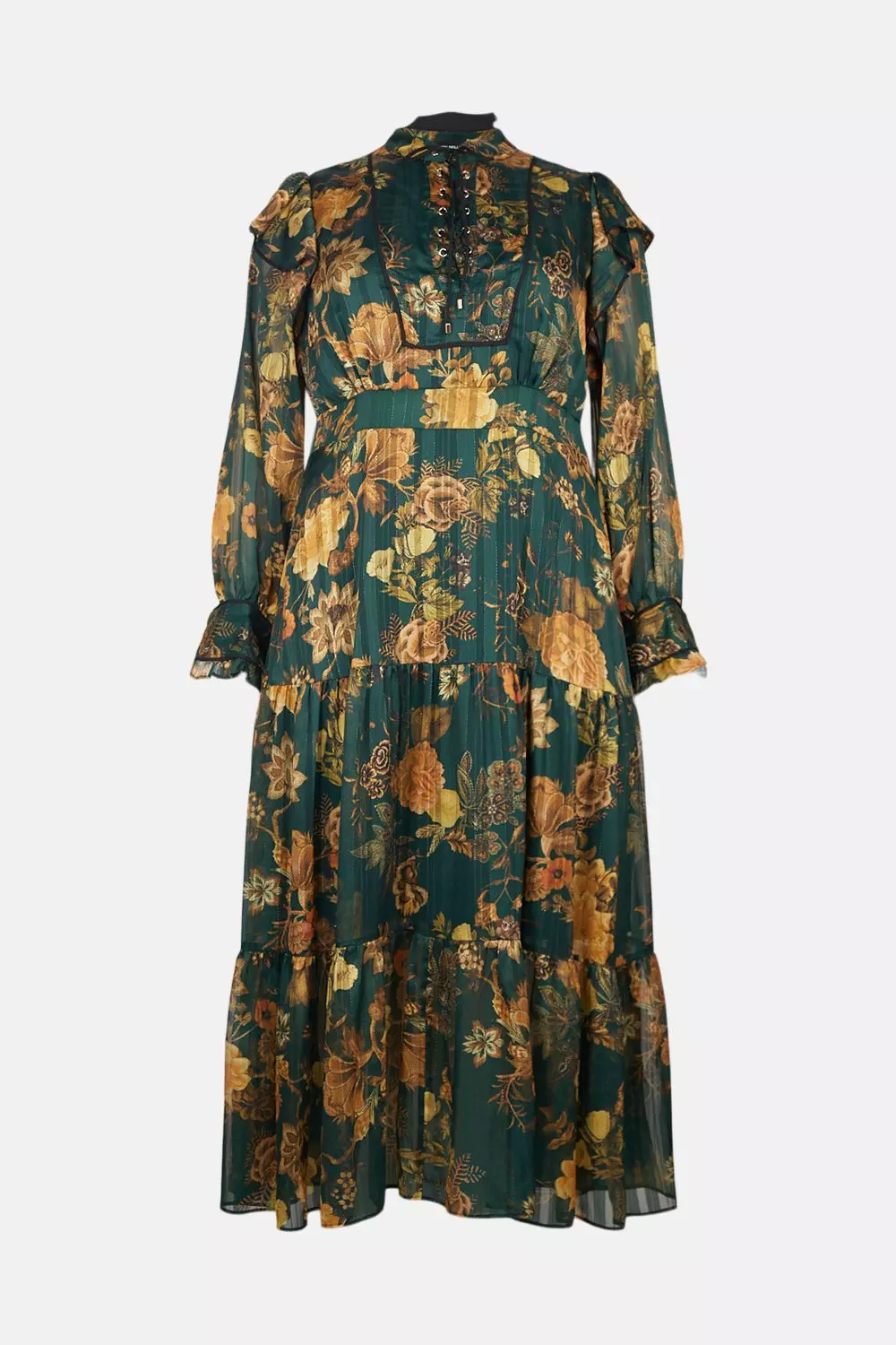 YU様FLOWER PRINT VELOUR DRESS カーキ Plus Size Floral Print Woven Maxi Dress | Karen Millen