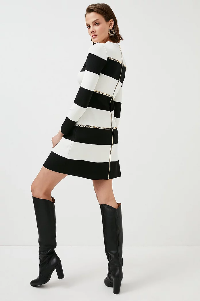 Stripe Bandage Long Sleeve Shift Dresses Stripe Bandage Long Sleeve Shift Dresses