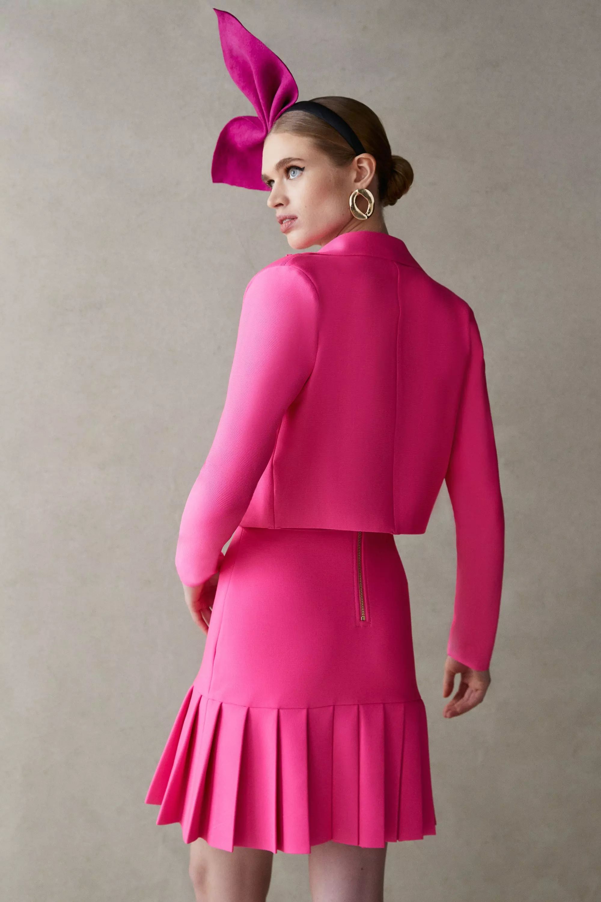 t.japan knit jacket ピンク Tang Jacket in pink textured viscose blend