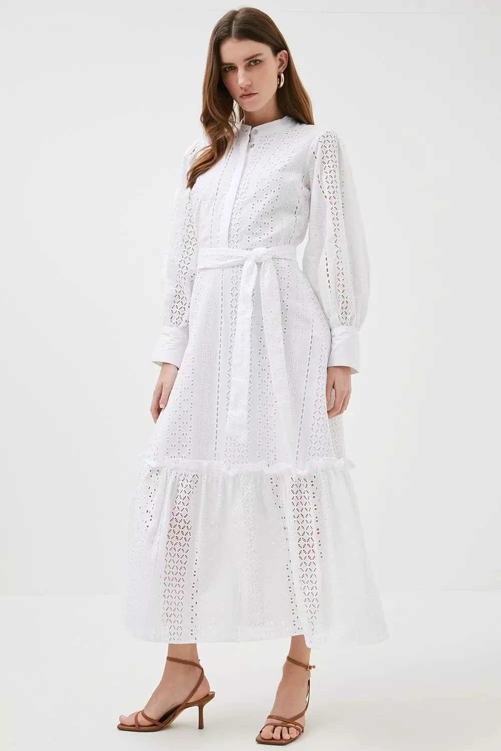 Broderie Tiered Woven Maxi Shirt Dress Karen Millen