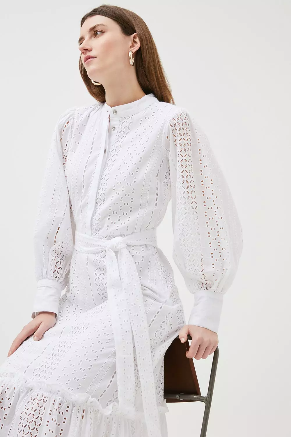 Eyelet Tiered Woven Maxi Shirt Dress Karen Millen